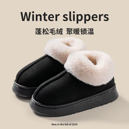 2024 High Quality of Women'S Fashion Snow Boots Fluffy Plush Faux Fur Soft Slippers Winter Indoor Comfortable Home Men'S Shoes