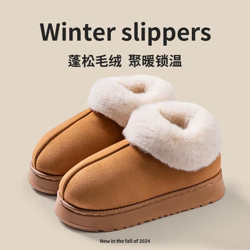 2024 High Quality of Women'S Fashion Snow Boots Fluffy Plush Faux Fur Soft Slippers Winter Indoor Comfortable Home Men'S Shoes