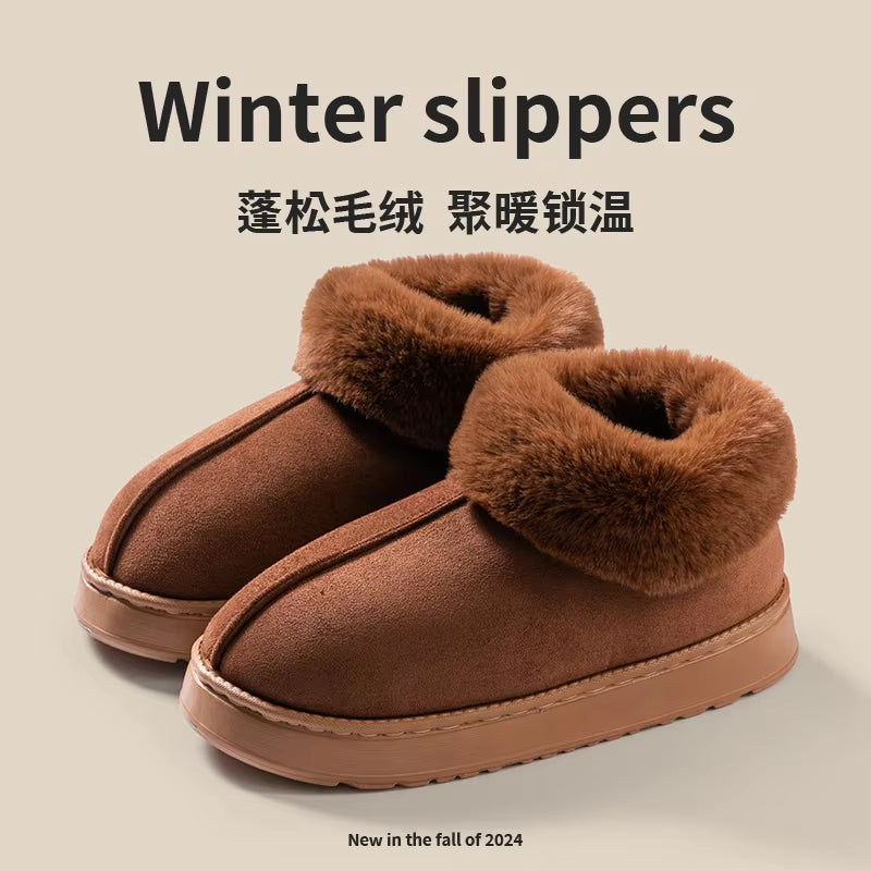 2024 High Quality of Women'S Fashion Snow Boots Fluffy Plush Faux Fur Soft Slippers Winter Indoor Comfortable Home Men'S Shoes