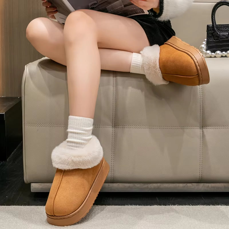 2024 High Quality of Women'S Fashion Snow Boots Fluffy Plush Faux Fur Soft Slippers Winter Indoor Comfortable Home Men'S Shoes