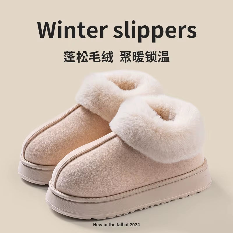 2024 High Quality of Women'S Fashion Snow Boots Fluffy Plush Faux Fur Soft Slippers Winter Indoor Comfortable Home Men'S Shoes