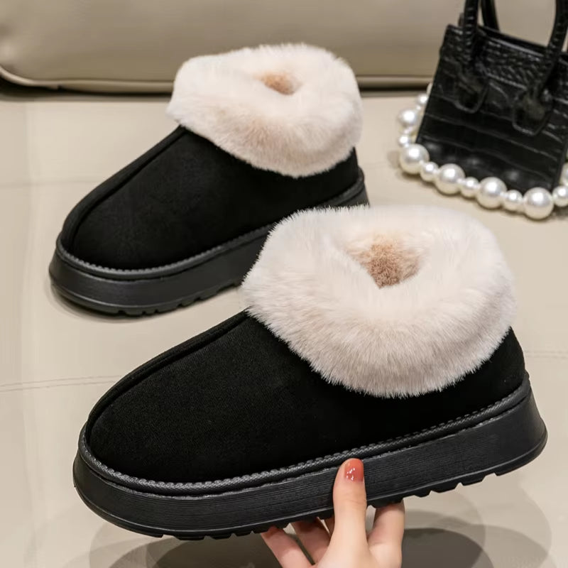 2024 High Quality of Women'S Fashion Snow Boots Fluffy Plush Faux Fur Soft Slippers Winter Indoor Comfortable Home Men'S Shoes